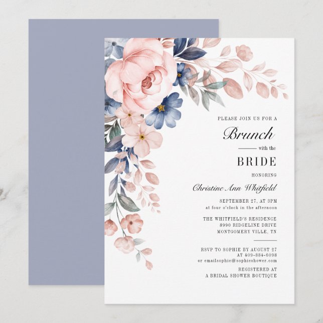 Aquarell-Blumen-Script-Bridal-Shower-Brunch Einladung (Vorne/Hinten)