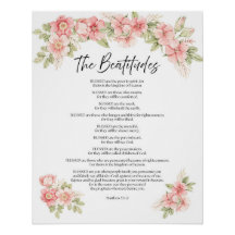 Aquarell-Blumen-Seligpreisungen-Schrift in Rosa