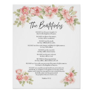 Aquarell-Blumen-Seligpreisungen-Schrift in Rosa Poster