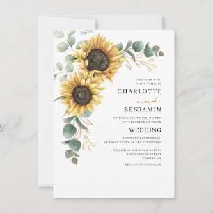 Aquarell-Blumen-Sonnenblumen-Eukalyptus-Hochzeit Einladung