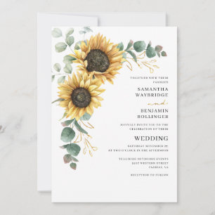 Aquarell-Blumen-Sonnenblumen-Eukalyptus-Hochzeit Einladung