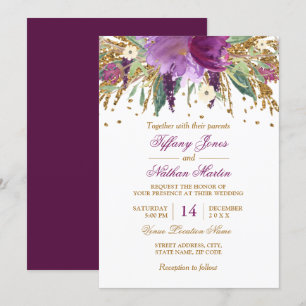Aquarell Blumen Sparkling Amethyst Hochzeit Einladung