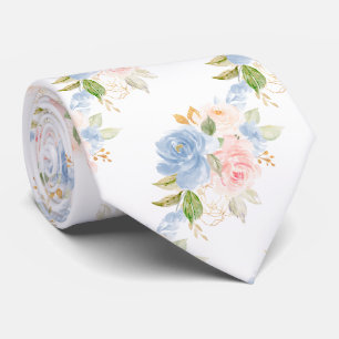 Aquarell-Blumen Staubblau Staubrosa Rosen Krawatte