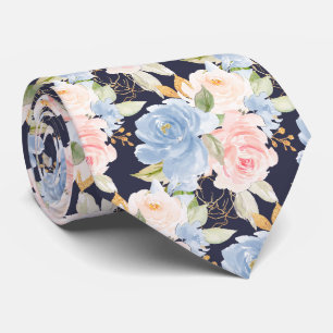 Aquarell Blumen Staubiges Blau Staubiges Rosa Rose Krawatte