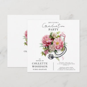 Aquarell-Blumen-Stethoskop-Nurse-Abschluss  Einladung