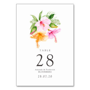Aquarell-Blumen-Strandhochzeit Tischnummer