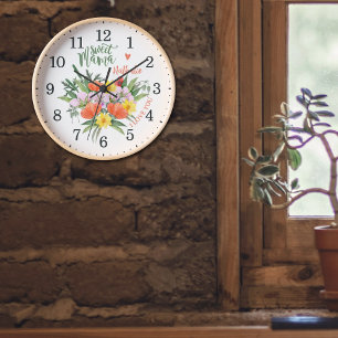 Aquarell-Blumen-Süße Mama, individuelle Wanduhr 