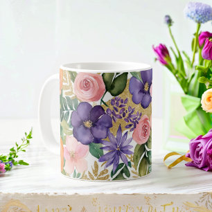 Aquarell-Blumen-Tasse mit goldenen Akzenten Kaffeetasse