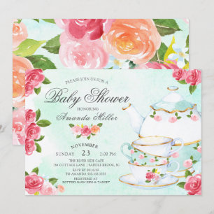 Aquarell-Blumen-Tee-Baby-Party Einladung