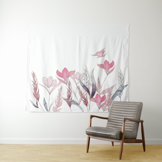 Aquarell-Blumen-Teppich Florale Wandkunst-Dekorati Wandteppich (Beispiel (Horizontal))
