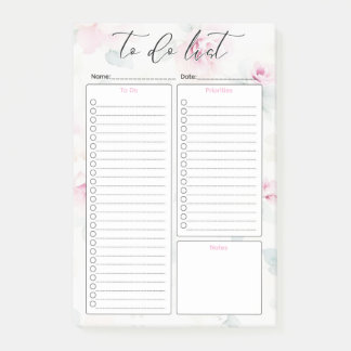 Aquarell-Blumen-To-Do-Liste Pastellblumen Post-it Klebezettel