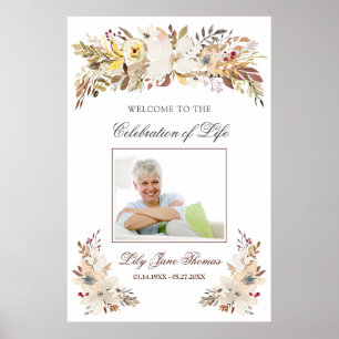 Aquarell-Blumen-Trauer-Willkommensschild - 24 x 36 Poster