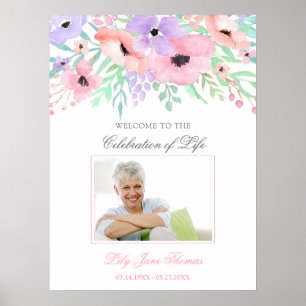 Aquarell-Blumen-Trauer-Willkommensschild - 45,7 x Poster