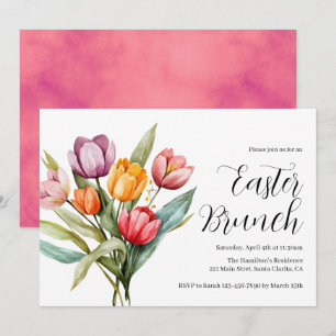 Aquarell-Blumen-Tulpen-Oster-Brunch-Einladung