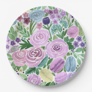 Aquarell, Blumen und Macarons Pappteller