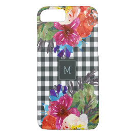 Aquarell-Blumen- und schwarzer Gingham mit Case-Mate iPhone Hülle