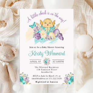Aquarell-Blumen und süße Küken-Baby-Party Einladung