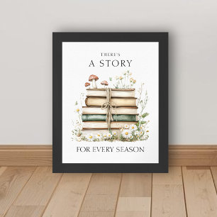 Aquarell-Blumen und Vintage-Bücher Poster