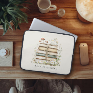 Aquarell-Blumen-Vintage-Bücher Personalisiert  Laptopschutzhülle