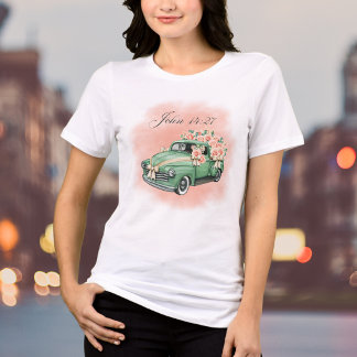 Aquarell Blumen Vintage Grüner LKW Bibelvers Tri-Blend Shirt