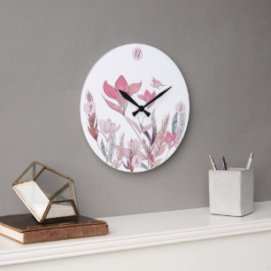 Aquarell-Blumen-Wanduhr – Elegante große Uhr