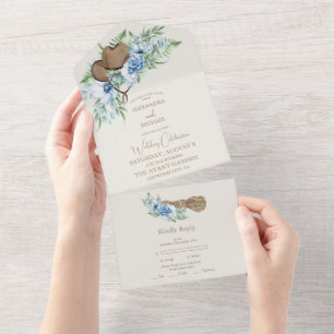 Aquarell-Blumen Western-Cowboy-Hut Hochzeit All In One Einladung