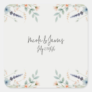 Aquarell Blumen Wildblumen Frühlings Hochzeit Quadratischer Aufkleber