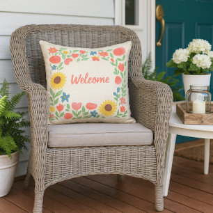 Aquarell-Blumen-Willkommen in unserem Zuhause  Kissen