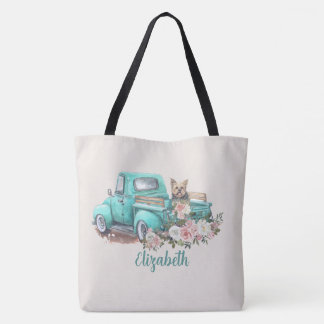 Aquarell-Blumen & Yorkie in Teal-LKW Tasche
