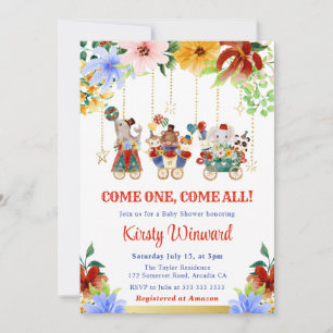 Aquarell-Blumen-Zirkustiere-Baby-Party Einladung