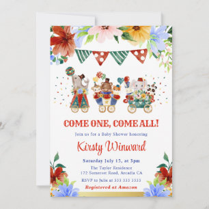 Aquarell-Blumen-Zirkustiere-Baby-Party Einladung