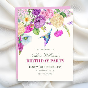 Aquarell-Blumenanordnung Geburtstag Einladung