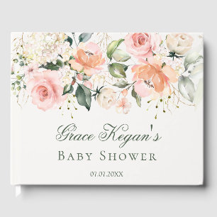 Aquarell Blumenapricot Rosa Rosen Babydusche Gästebuch