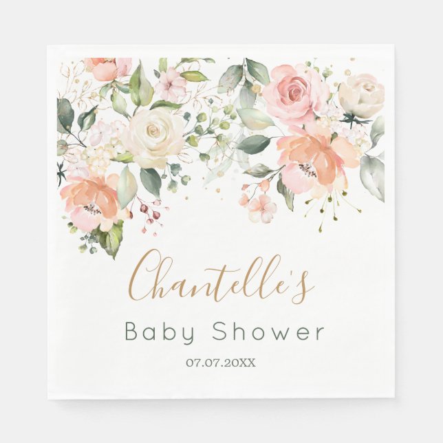 Aquarell Blumenapricot Rosa Rosen Babydusche Serviette (Vorderseite)