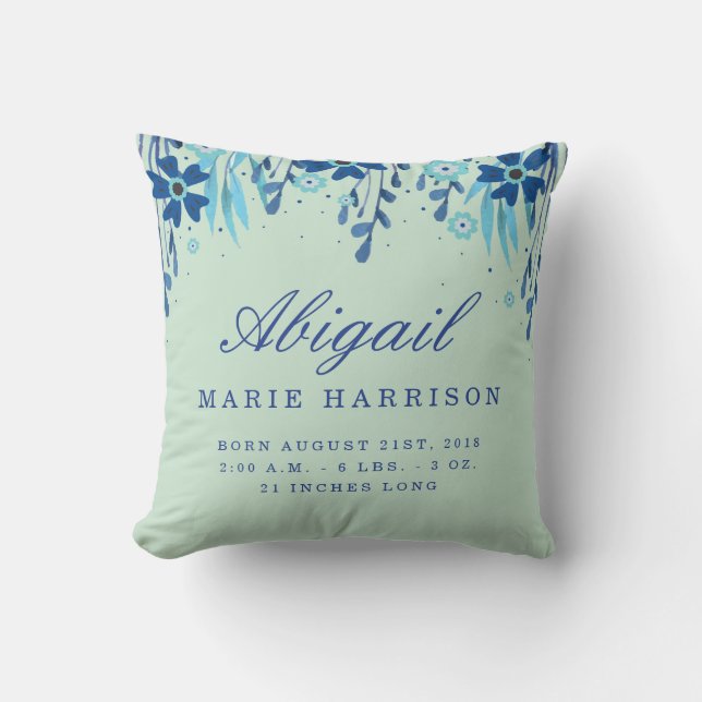Aquarell-Blumenbaby-Geburts-Mitteilungs-Kissen Kissen (Vorderseite)