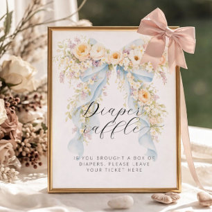 Aquarell-Blumenband-Baby-Shower-Windel-Raffle Poster