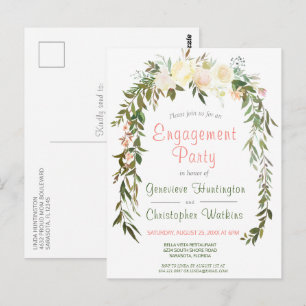 Aquarell-Blumenbogen-Verlobungsparty Postkarte