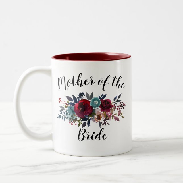 Aquarell-Blumenburgunder-Mutter-Braut-Hochzeit Zweifarbige Tasse (Links)
