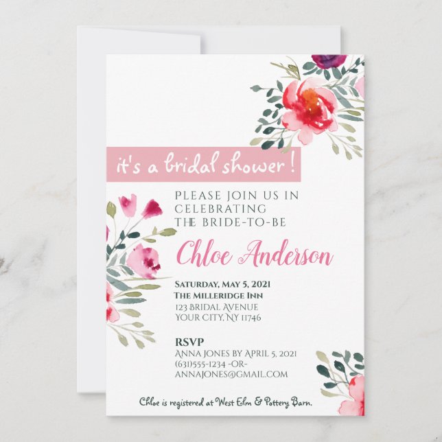 Aquarell Blumendusche Einladung (Vorderseite)