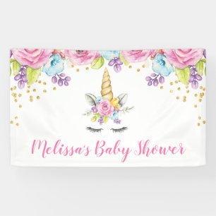 Aquarell-BlumenEinhorn-Babyparty Banner