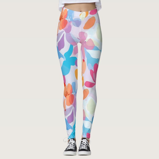 Aquarell-Blumenfarbe Frühling Leggings (Vorderseite)