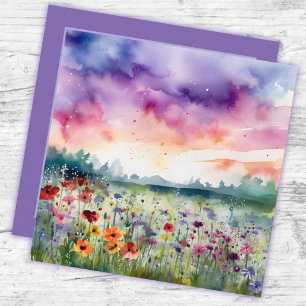 Aquarell Blumenfeld mit Wolken Danke