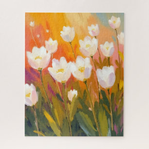 Aquarell-Blumenfeldmalerei mit weißen Tulpen