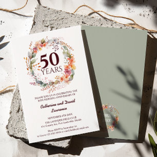 Aquarell Blumengarten Grüne 50. Hochzeit Einladung