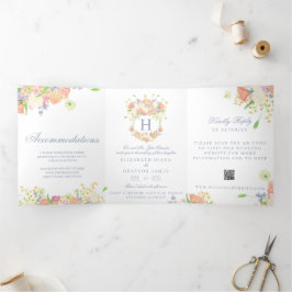 Aquarell Blumengarten Party Wappen Hochzeit Dreifach Gefaltete Einladung