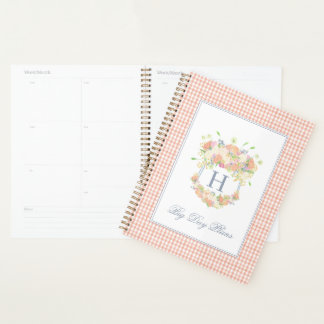 Aquarell Blumengarten Party Wappen Peach Gingham Planer