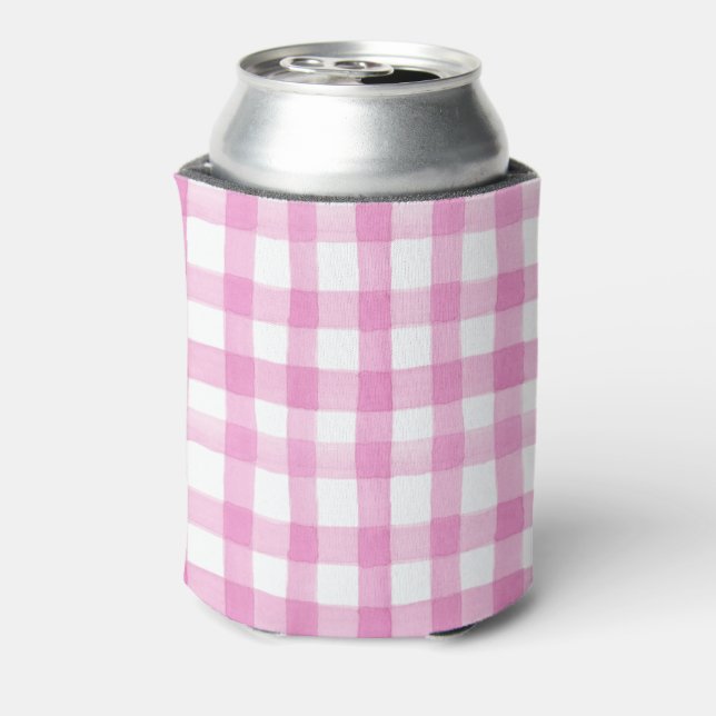 Aquarell Blumengarten Party Wappen Pink Gingham Dosenkühler (Kanne Rückseite)