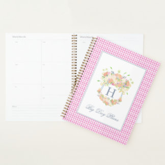 Aquarell Blumengarten Party Wappen Pink Gingham Planer
