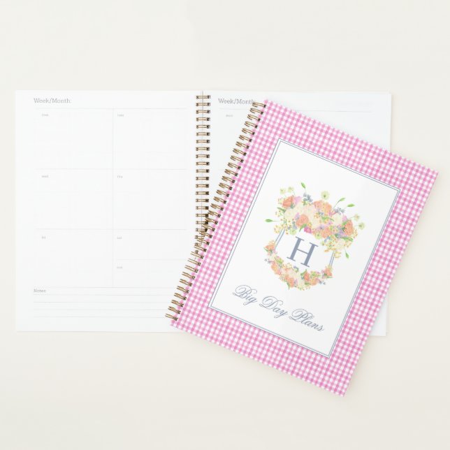 Aquarell Blumengarten Party Wappen Pink Gingham Planer (Anzeige)