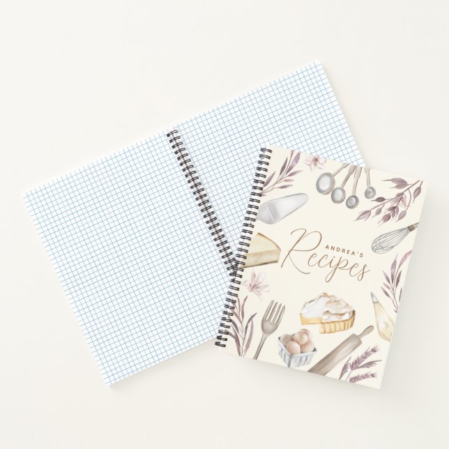 Aquarell Blumengebäck Küche Ausstattung Rezept Notizbuch (Innenseite)